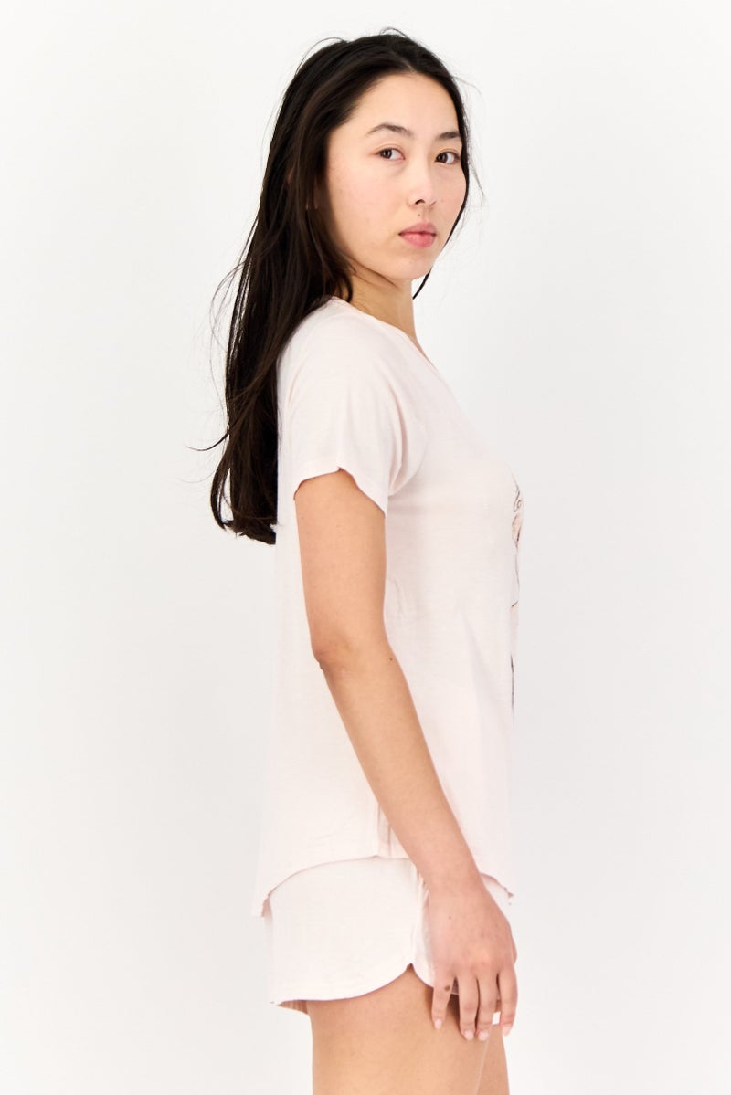 Marilyn Monroe Women 2 Pieces Graphic Print Pyjama T-Shirt And Short Set, Peach - Image 2